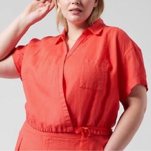 PLUS Athleta NEW 100% Linen Cropped Playa Wrap Tie Top‎ in Passionfruit Coral